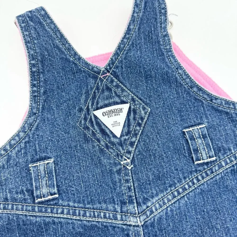 Vintage‎ OshKosh Snowflake and Penquin Embroidered Denim Overall Skirt Size 6-9